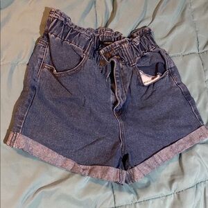 Forever 21 Blue Jean Shorts with Paper-Bag Waist